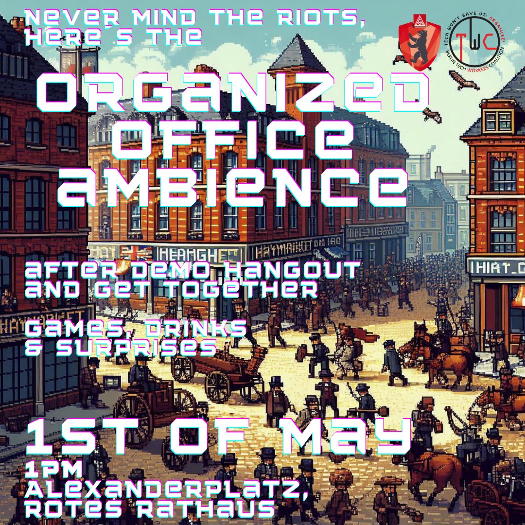 Digital flyer: "Organize, office ambience" with video game aesthetic